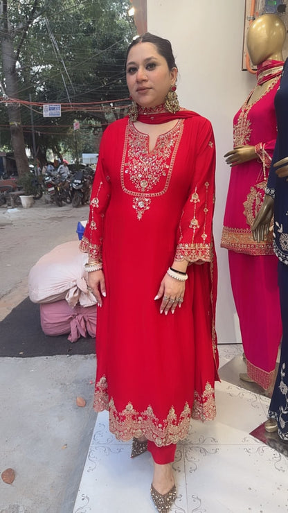 Zaraani Red Embroidered Designer Anarkali Suit
