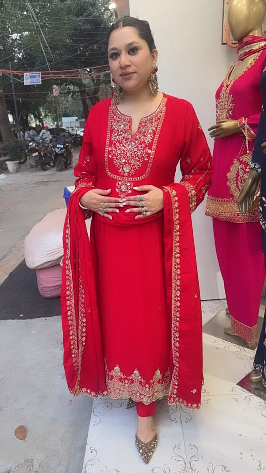 Zaraani Red Embroidered Designer Anarkali Suit