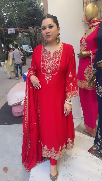 Zaraani Red Embroidered Designer Anarkali Suit