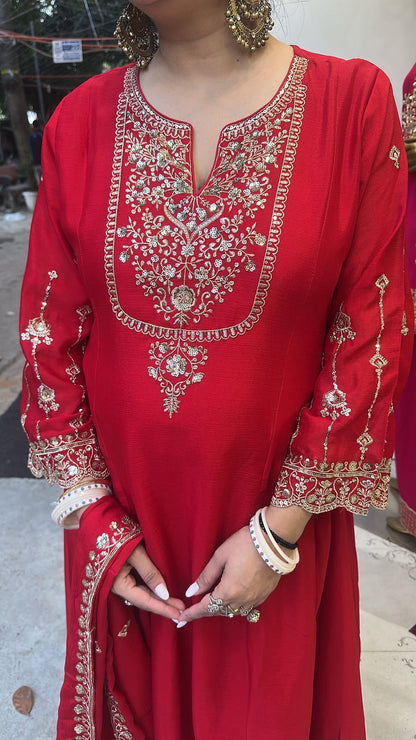 Zaraani Red Embroidered Designer Anarkali Suit