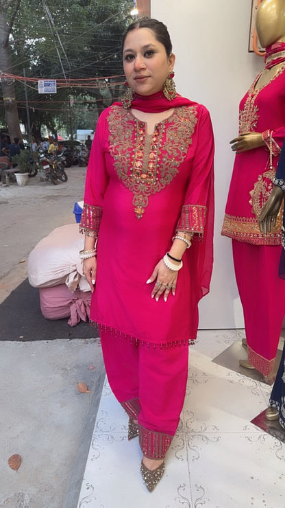 Gulnaz pink Embroidered Designer Farshi Suit