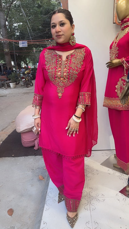 Gulnaz pink Embroidered Designer Farshi Suit