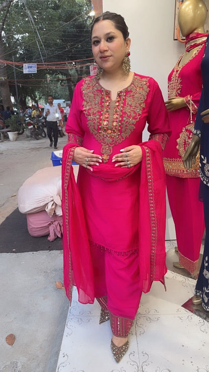 Gulnaz pink Embroidered Designer Farshi Suit