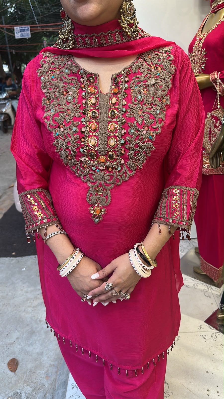 Gulnaz pink Embroidered Designer Farshi Suit