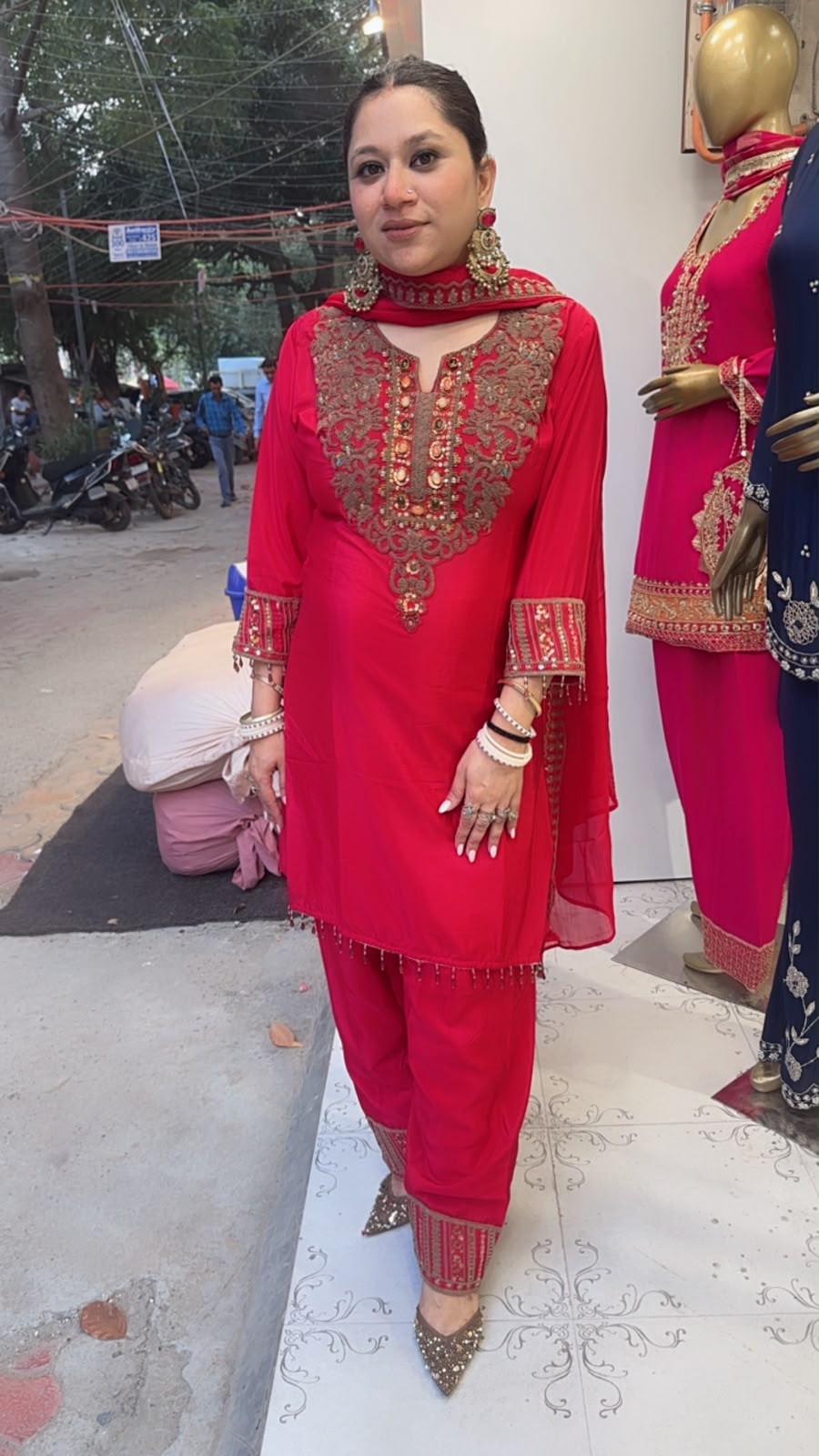 Gulnaz Red  Embroidered Designer Farshi Suit