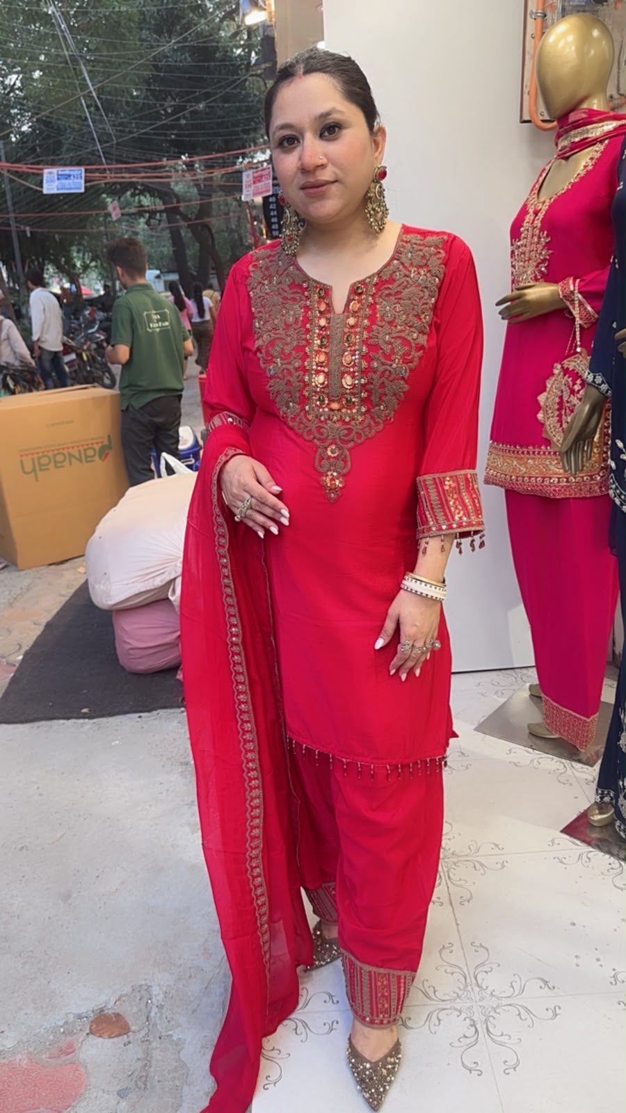 Gulnaz Red  Embroidered Designer Farshi Suit