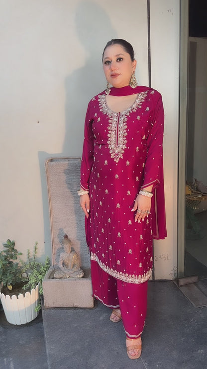 Shafa Mahroon Embroidered Designer Suit