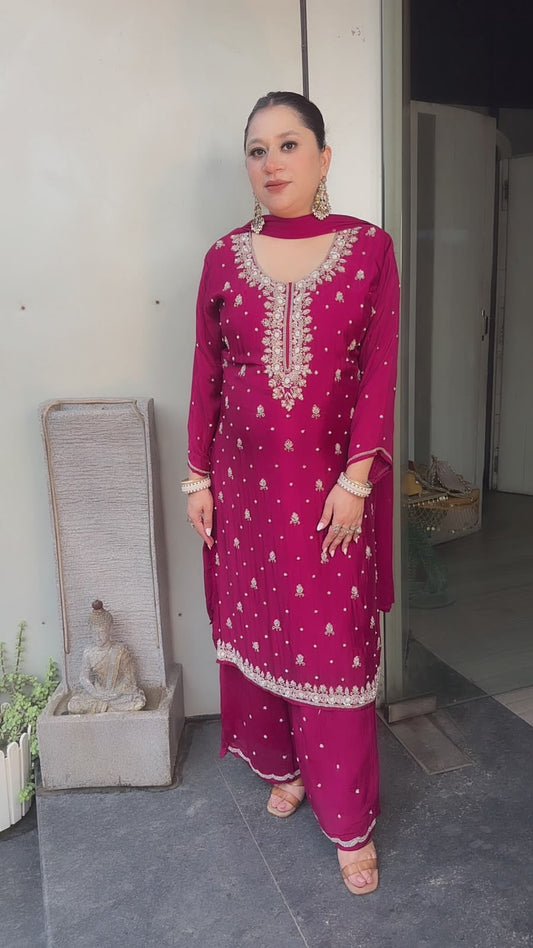Shafa Mahroon Embroidered Designer Suit