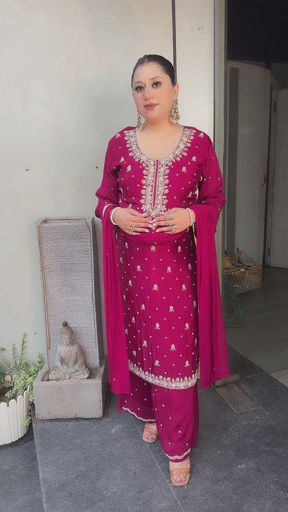 Shafa Mahroon Embroidered Designer Suit