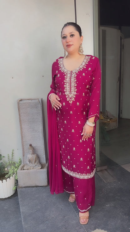 Shafa Mahroon Embroidered Designer Suit