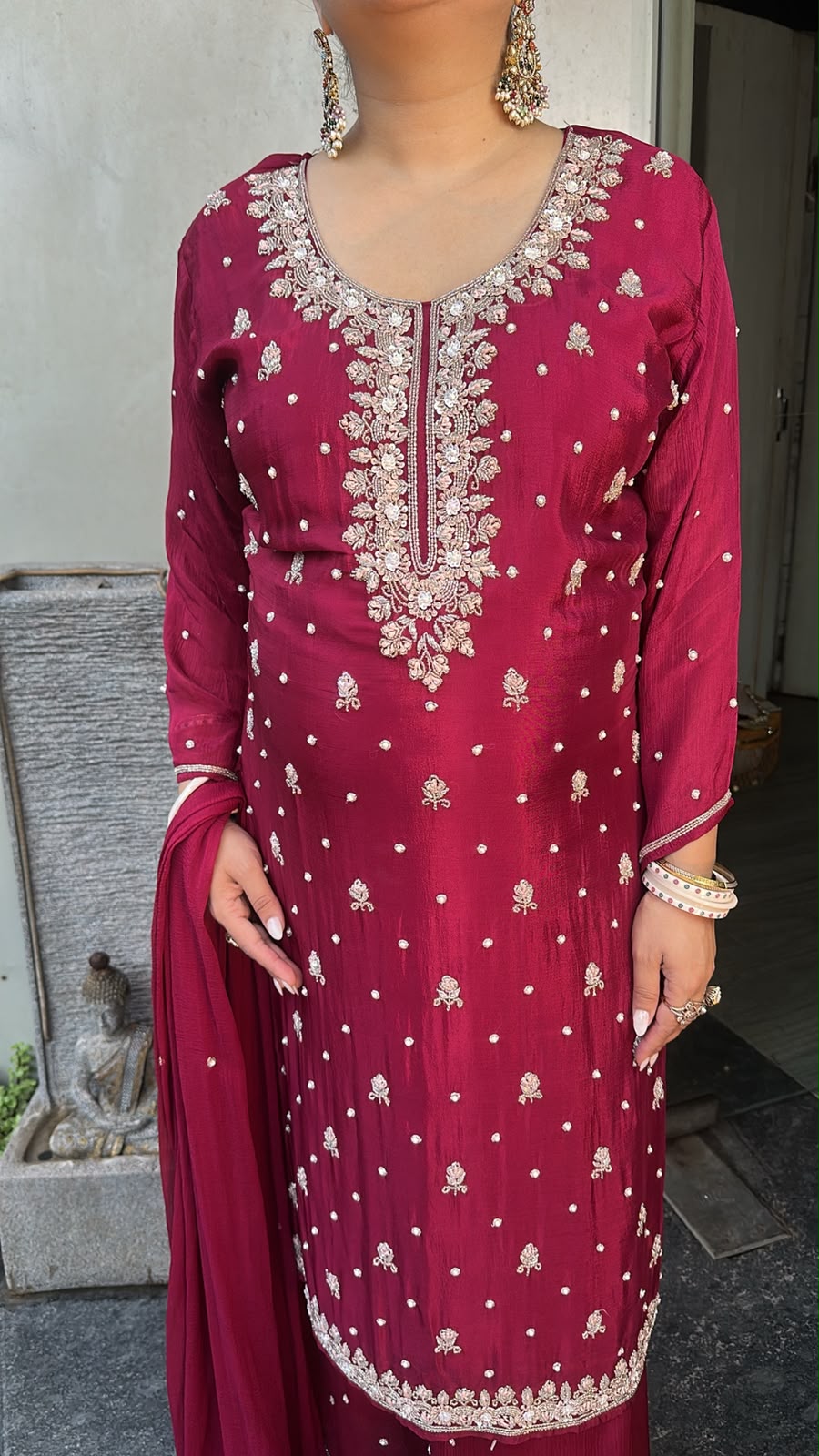 Shafa Mahroon Embroidered Designer Suit