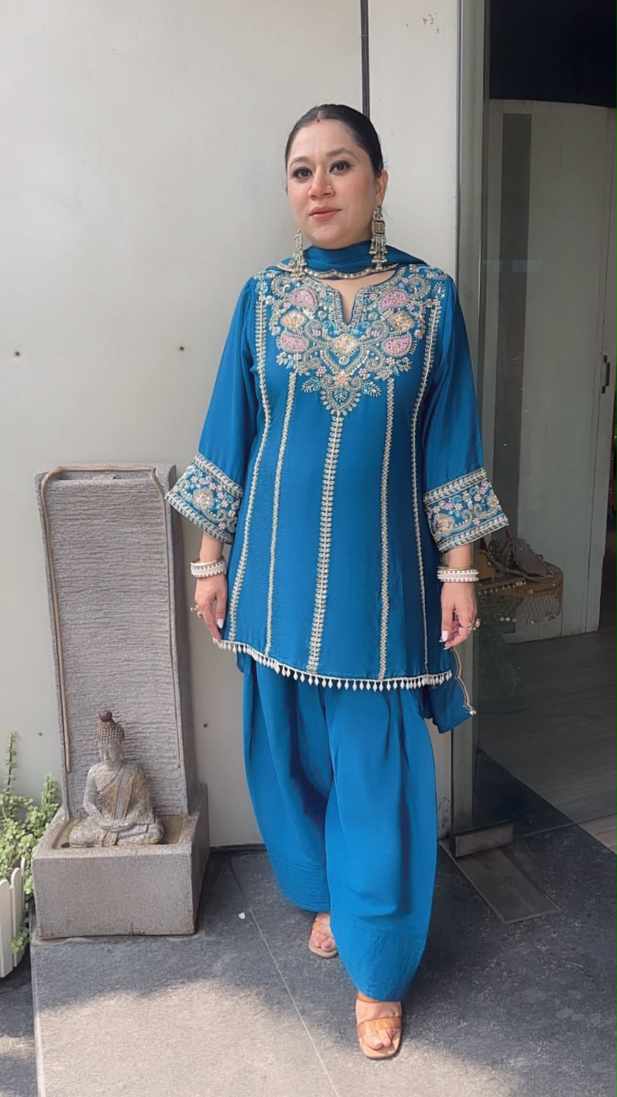 Roshan Blue Handwork  Designer peplum suit