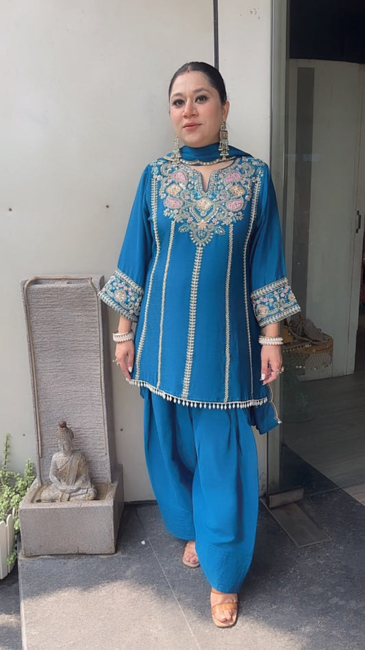 Roshan Blue Handwork  Designer peplum suit