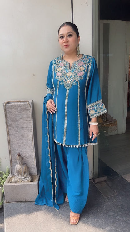 Roshan Blue Handwork  Designer peplum suit