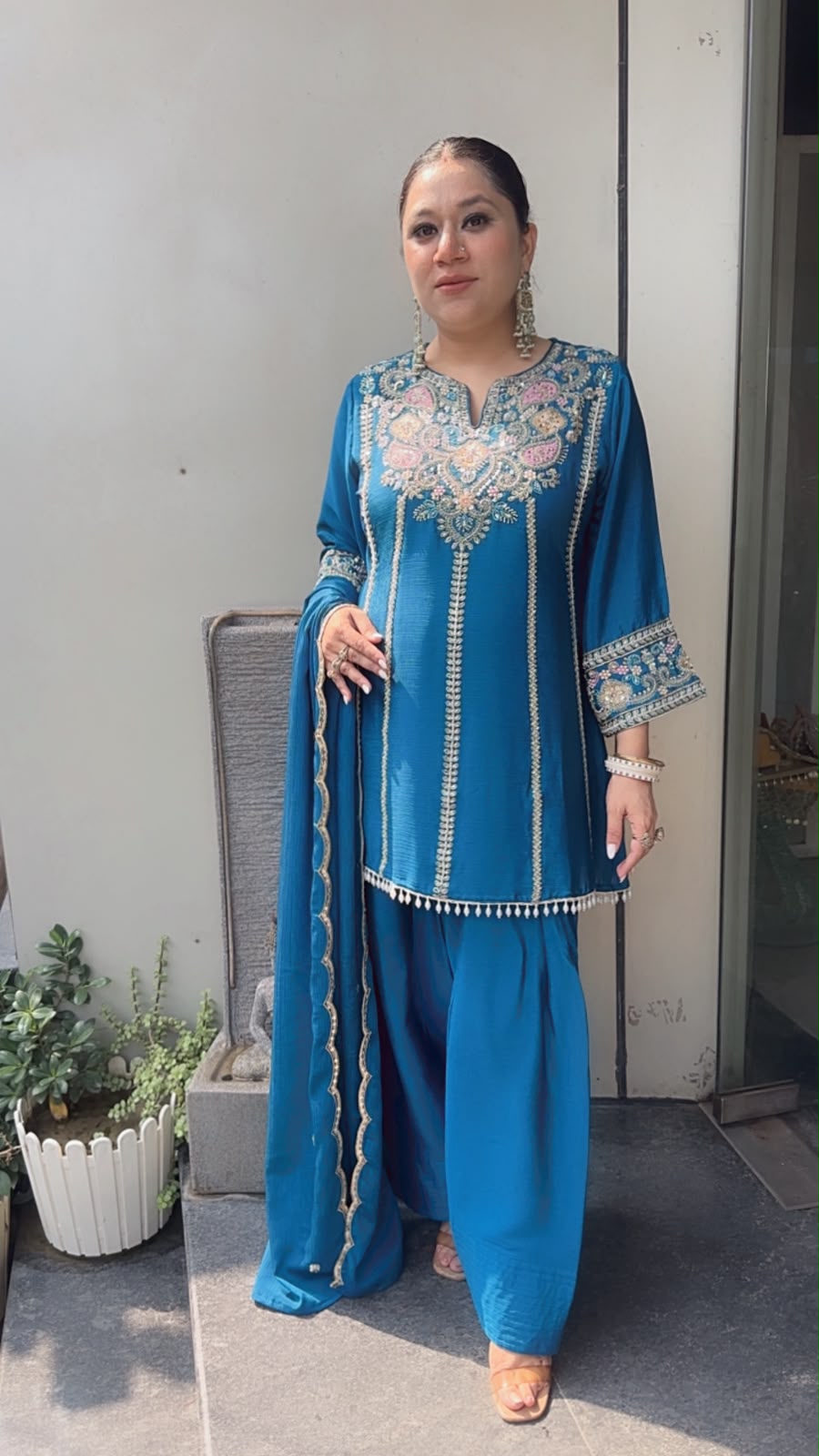 Roshan Blue Handwork  Designer peplum suit