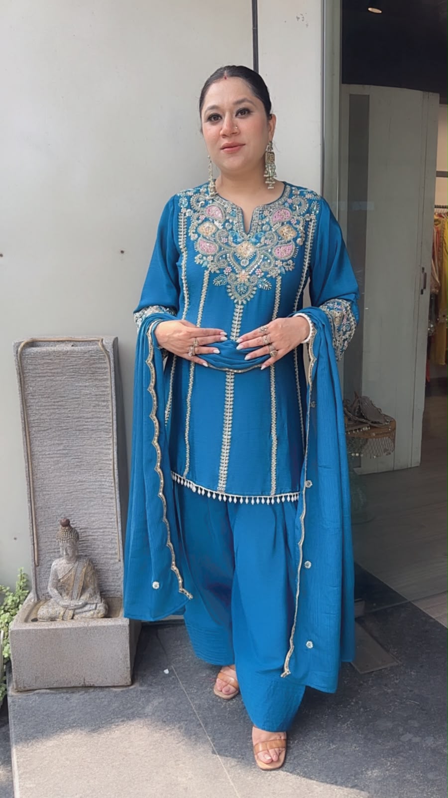 Roshan Blue Handwork  Designer peplum suit