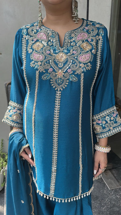 Roshan Blue Handwork  Designer peplum suit