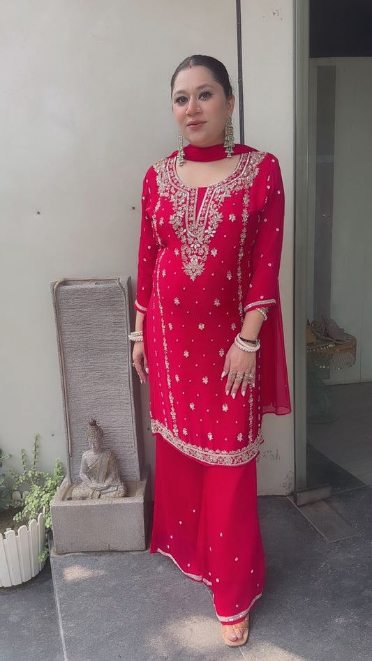 Barkha Red Karwa Handwork  Designer suit