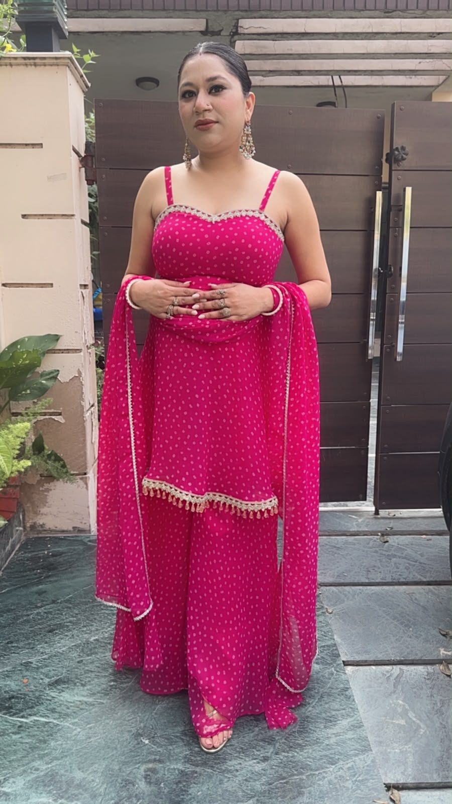 Garba pink leheria Designer peplum suit