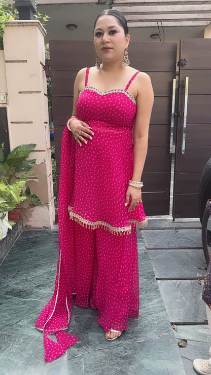 Garba pink leheria Designer peplum suit