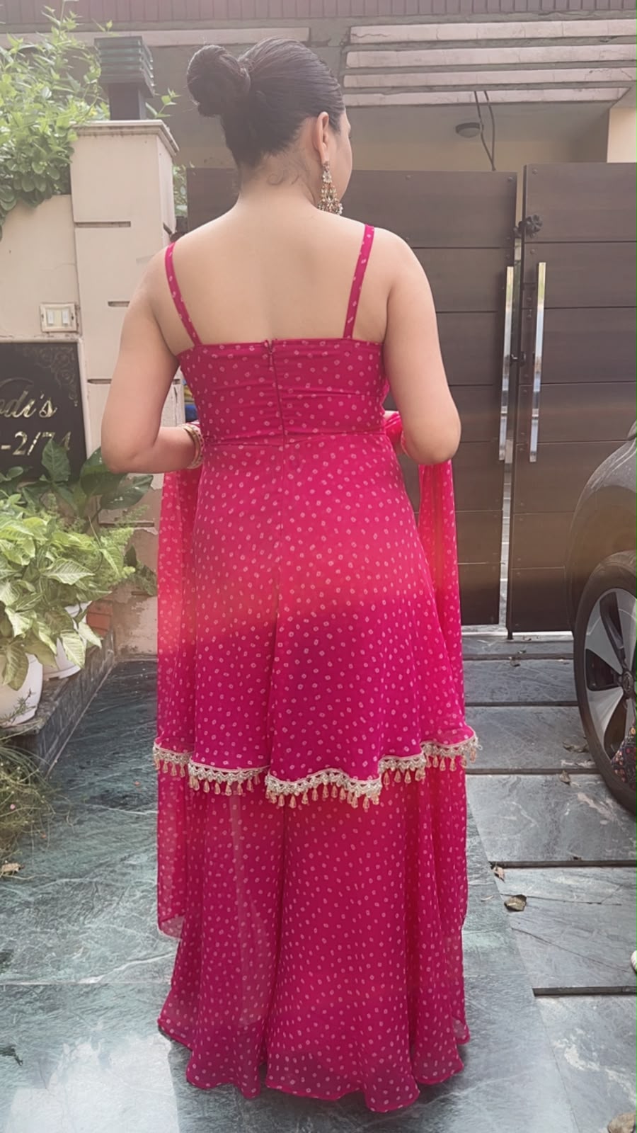 Garba pink leheria Designer peplum suit