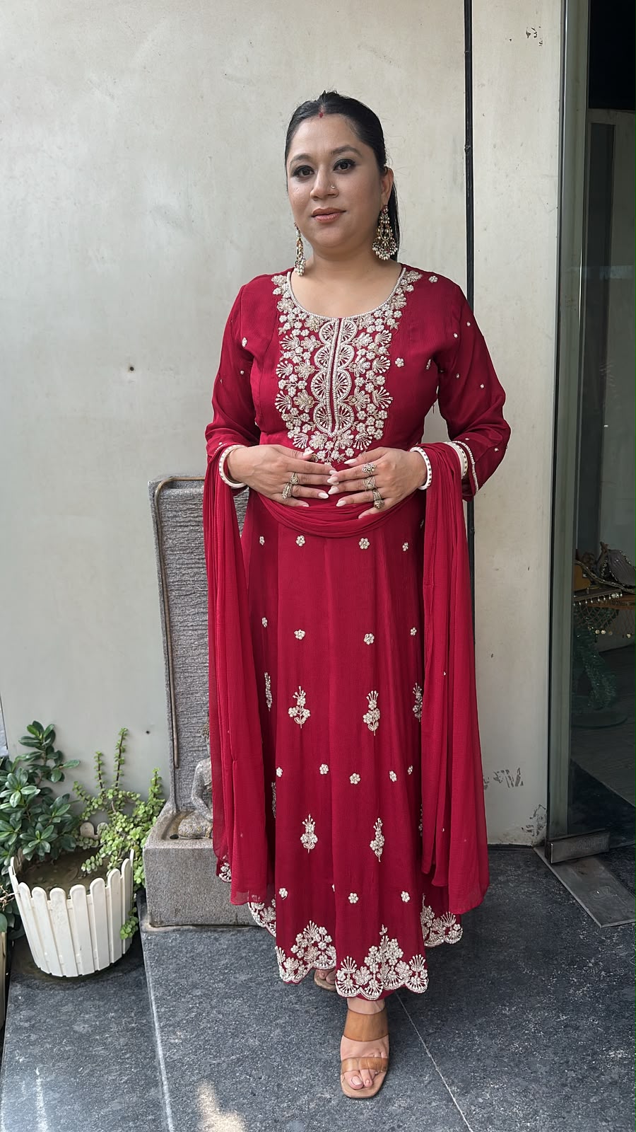 Gulaboo Red Karwa Handwork  Designer Anarkali suit