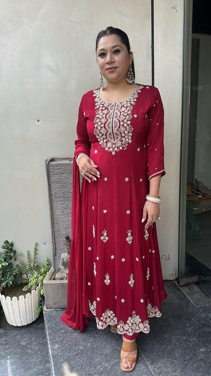 Gulaboo Red Karwa Handwork  Designer Anarkali suit