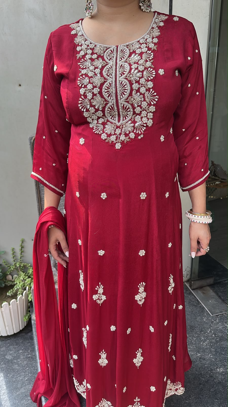 Gulaboo Red Karwa Handwork  Designer Anarkali suit