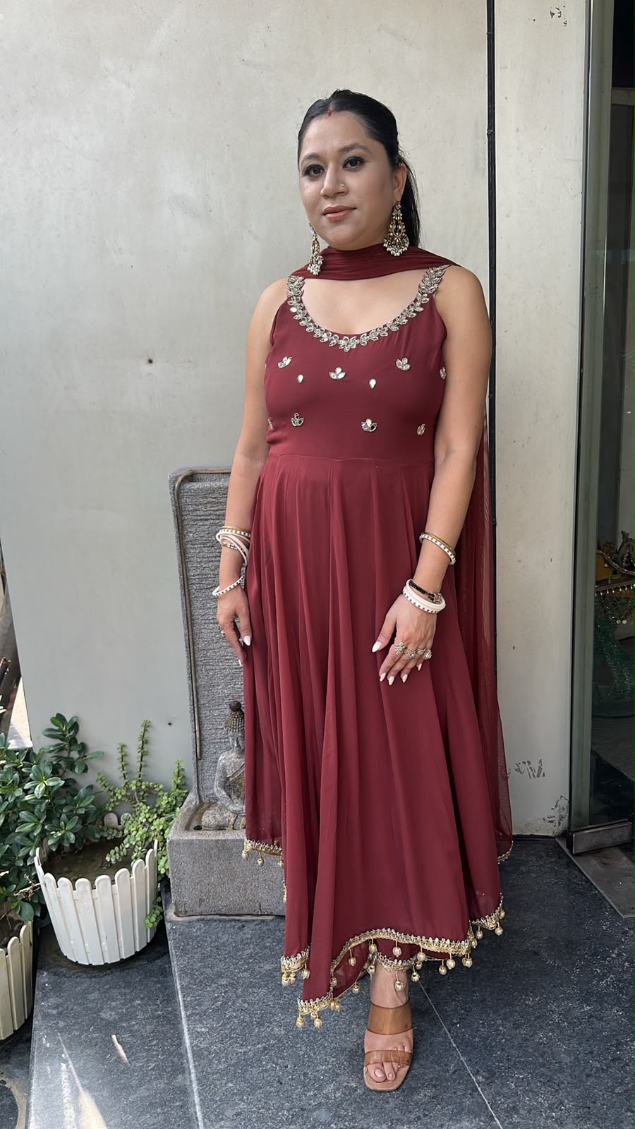 Bandhan Brown Designer Anarkali Suit (Sleeves fabric Attached)