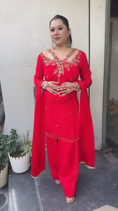 Dilruba Red Handwork Finger Designer Farshi Suit