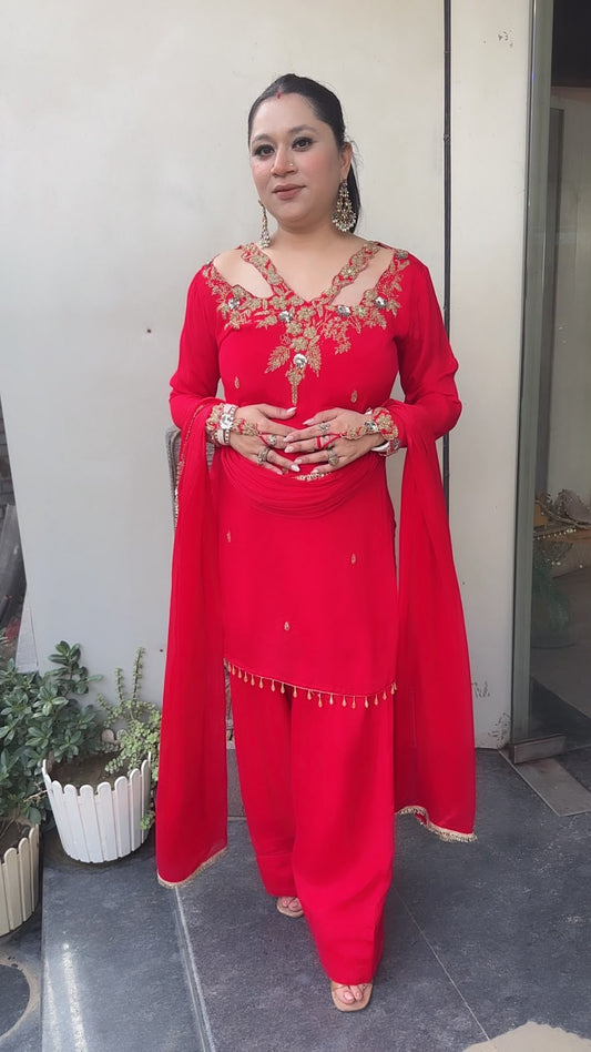 Dilruba Red Handwork Finger Designer Farshi Suit