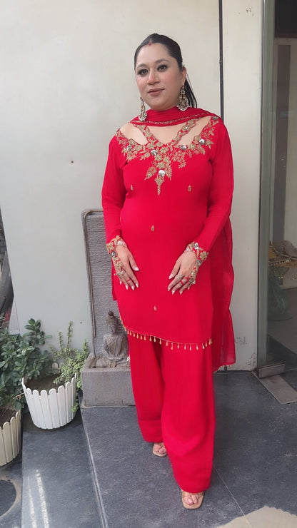Dilruba Red Handwork Finger Designer Farshi Suit