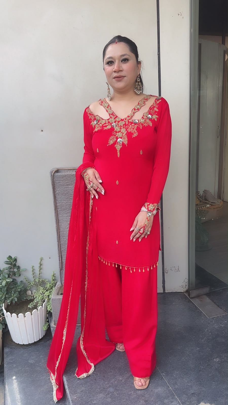 Dilruba Red Handwork Finger Designer Farshi Suit