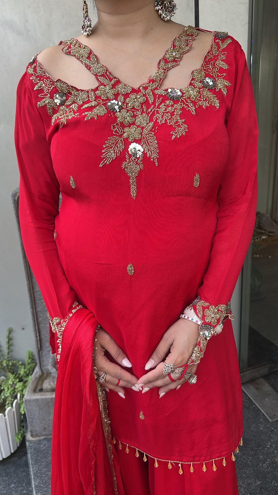 Dilruba Red Handwork Finger Designer Farshi Suit