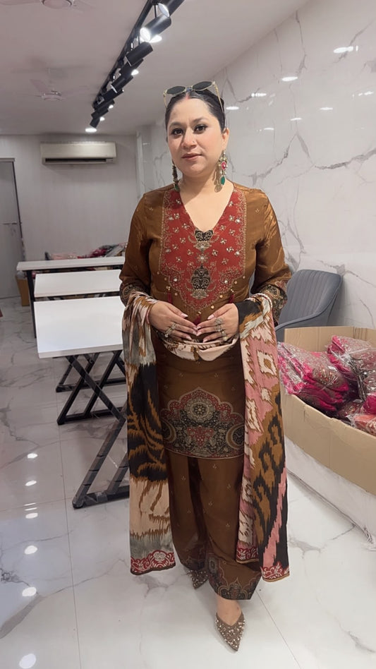 Durga Brown Digital print Designer Farshi Salwar Suit