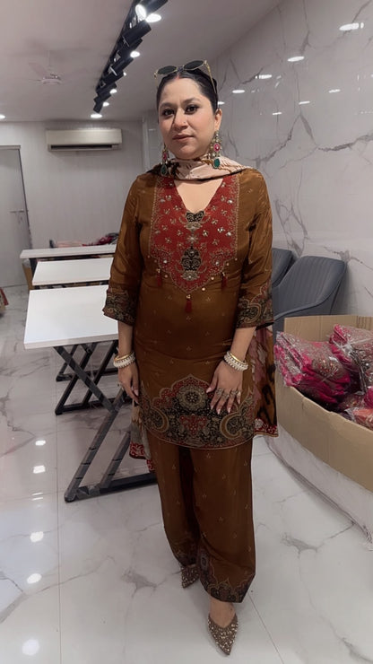 Durga Brown Digital print Designer Farshi Salwar Suit