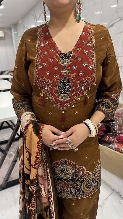 Durga Brown Digital print Designer Farshi Salwar Suit