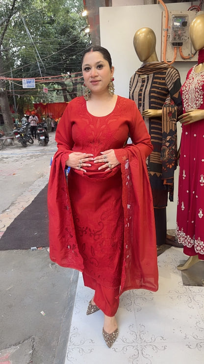 Aziza Rust Applique work Designer Suit