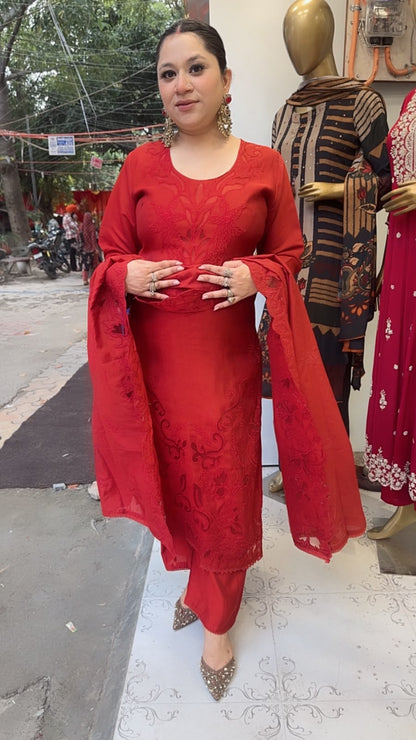 Aziza Rust Applique work Designer Suit