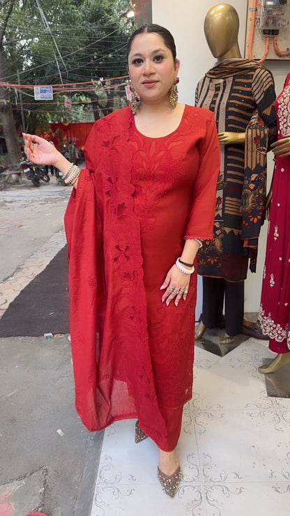 Aziza Rust Applique work Designer Suit