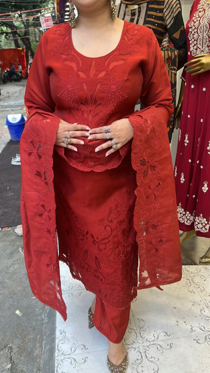 Aziza Rust Applique work Designer Suit