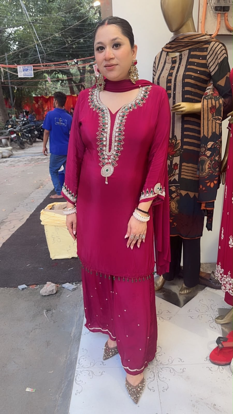 Crystal Mahroon Hand work Designer Suit