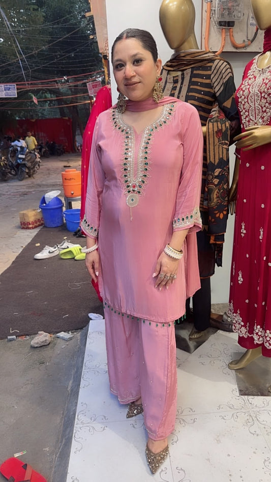 Crystal pink Hand work Designer Suit