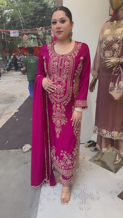 Dongre Magenta Hand work Designer Suit