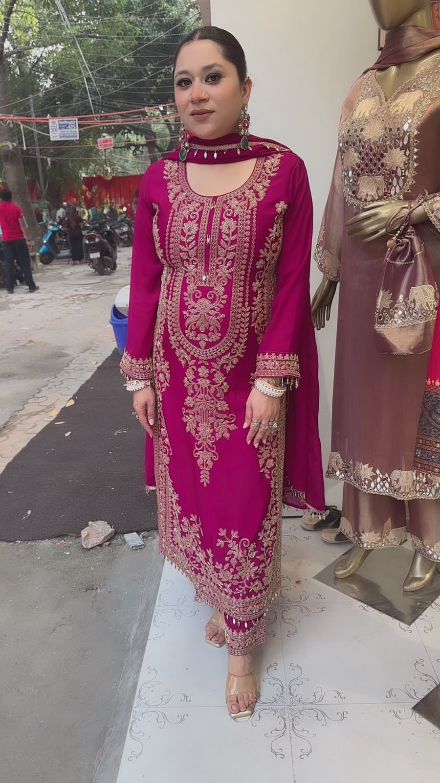 Dongre Magenta Hand work Designer Suit