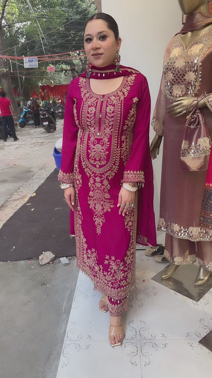 Dongre Magenta Hand work Designer Suit