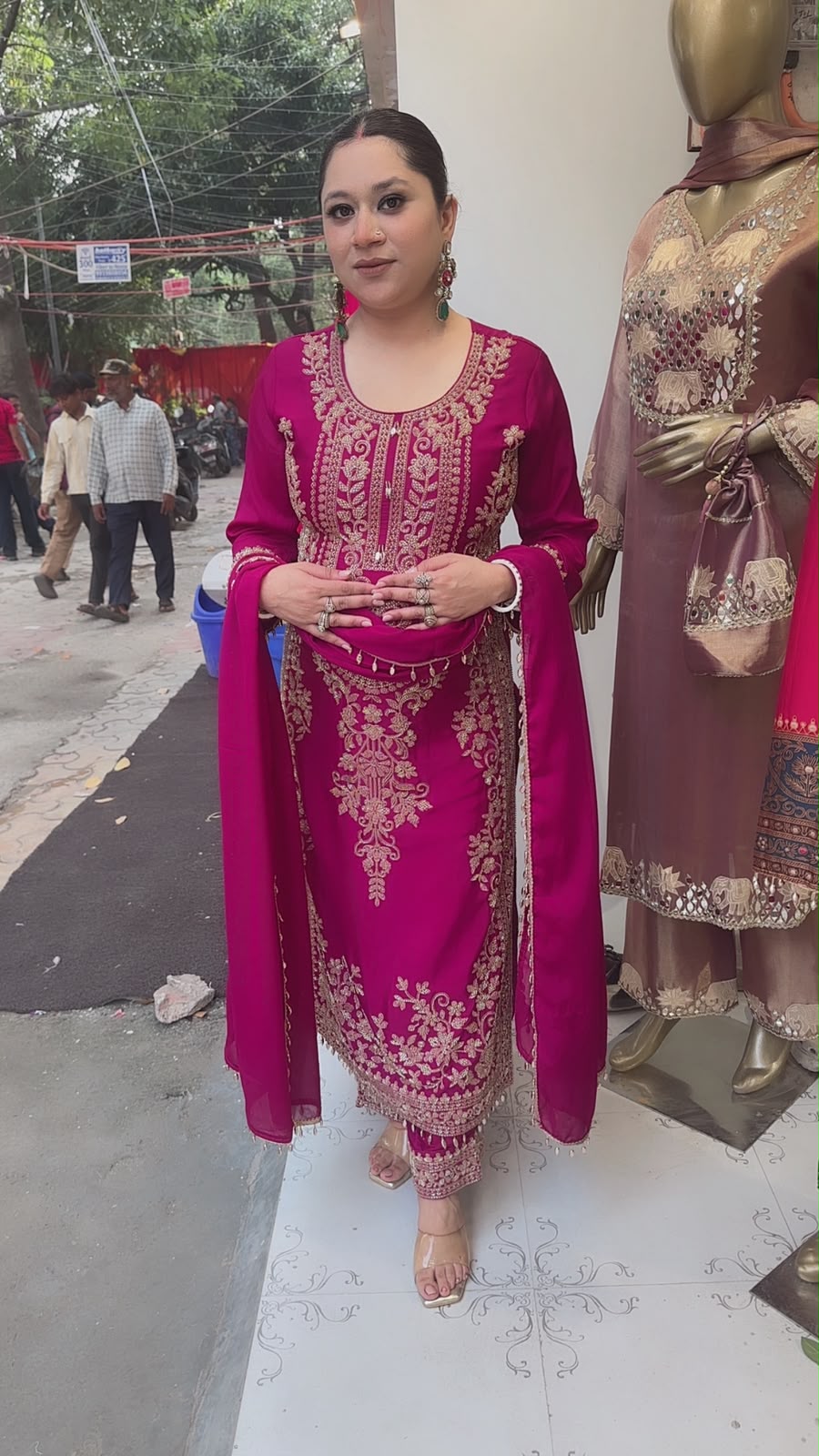 Dongre Magenta Hand work Designer Suit