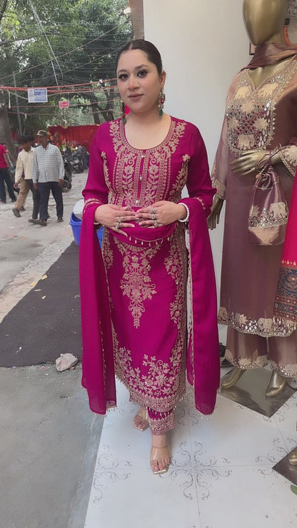 Dongre Magenta Hand work Designer Suit