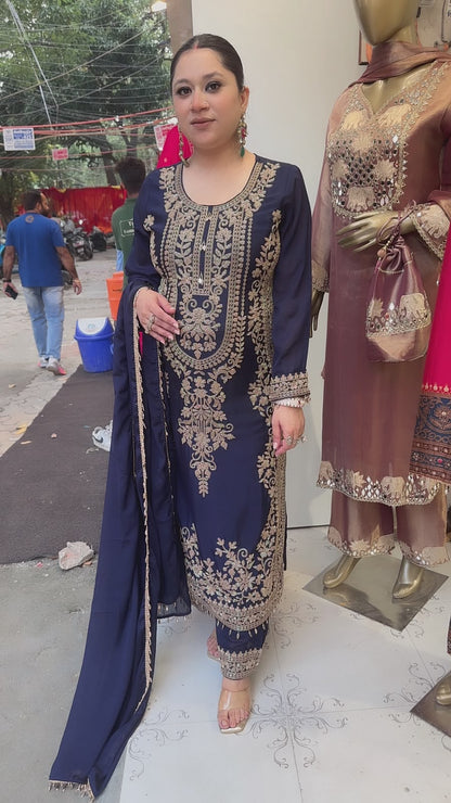 Dongre Navy Blue Hand work Designer Suit