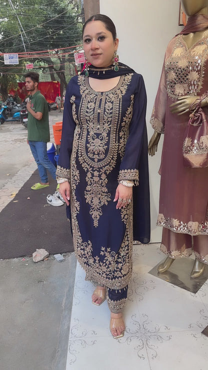 Dongre Navy Blue Hand work Designer Suit